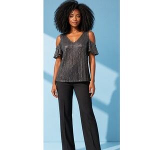 Dresstells Sequin Cold Shoulder Holiday Top Medium Disco New Years  Party Blouse